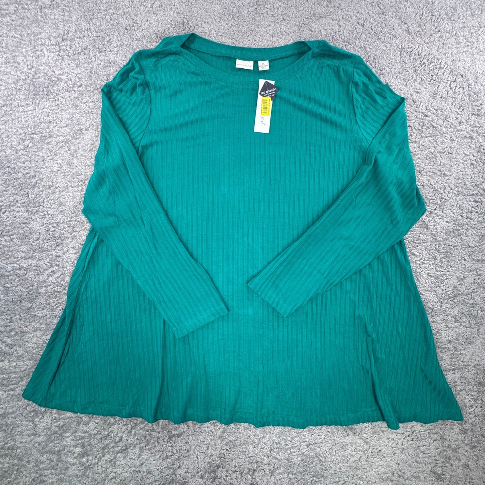 Westbound Womens XL Teal Green Ribbed Long Sleeve‎ Tunic Crew Neck NEW